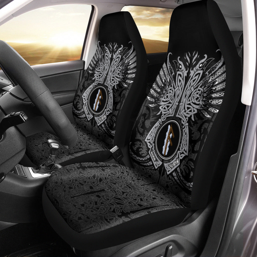 Viking Car Seat Covers Ansuz Rune, Raven Tattoo RLT12 - Wonder Print Shop