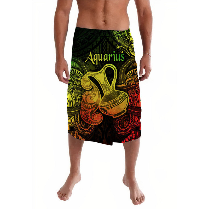 Aquarius zodiac lavalava sarong with bold green, yellow, red tribal print