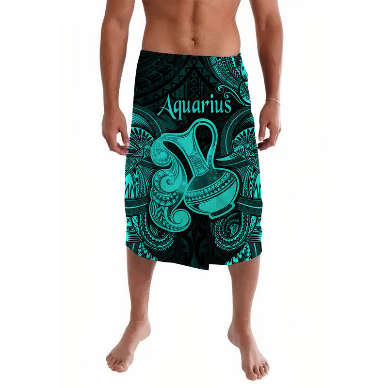 Turquoise and black Aquarius zodiac lavalava skirt with ornate tribal print