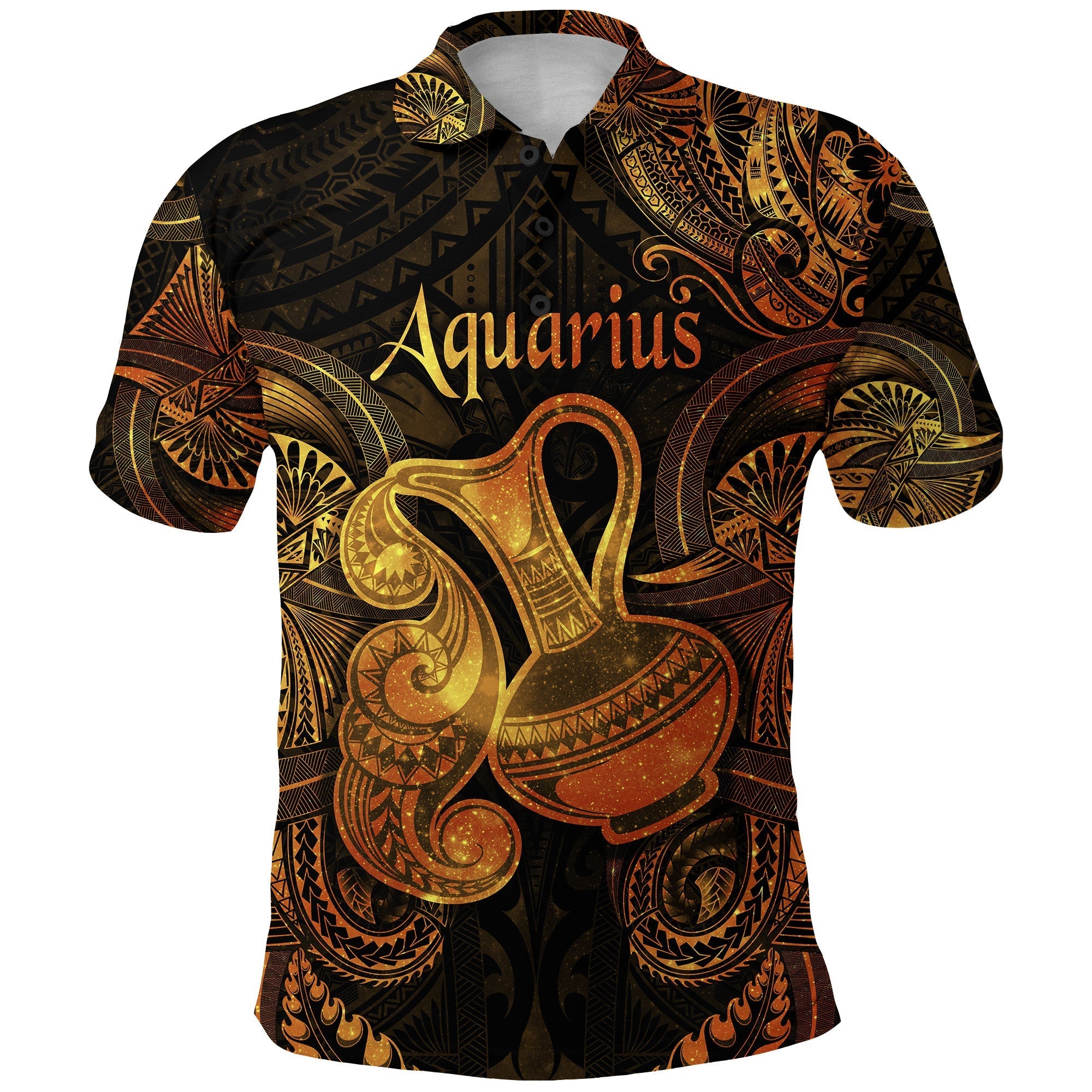 Aquarius Zodiac Polynesian Polo Shirt Unique Style Gold LT8 - Wonder Print Shop