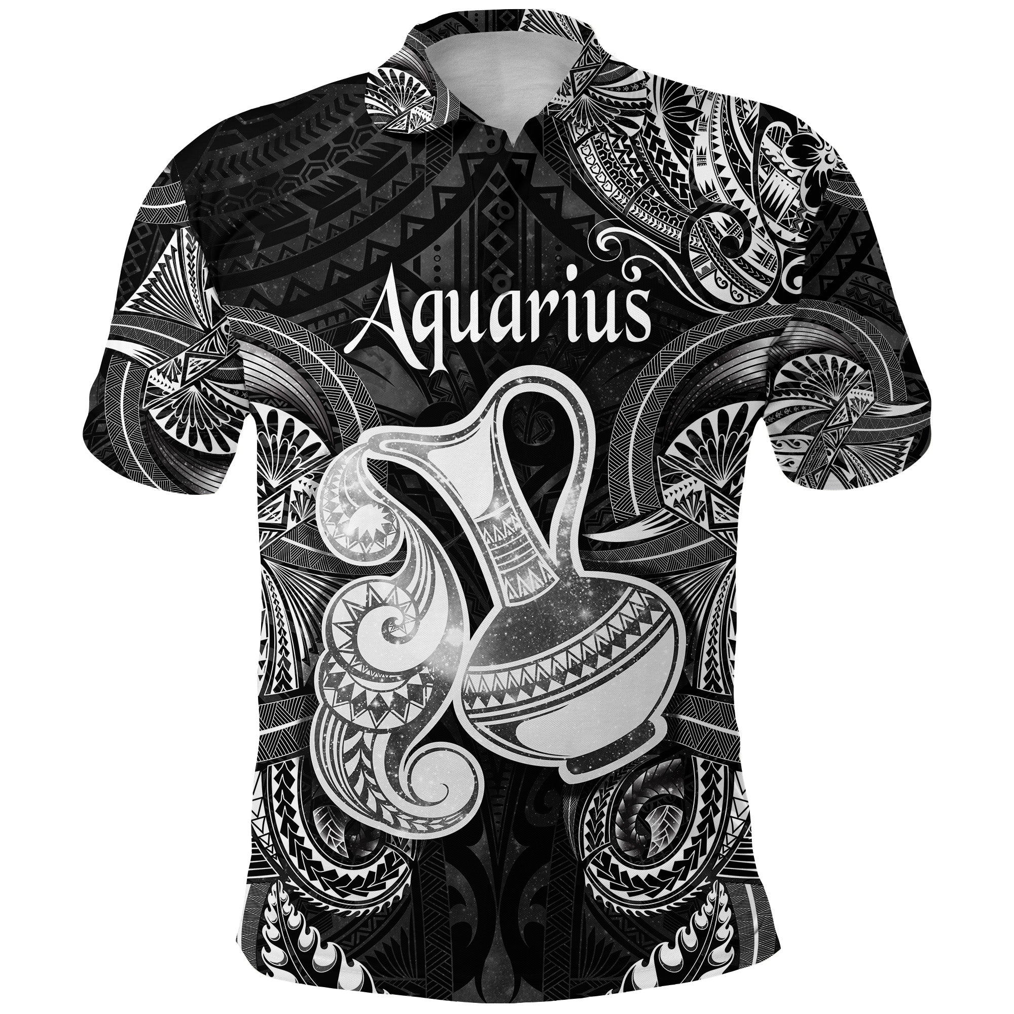 Aquarius Zodiac Polynesian Polo Shirt Unique Style Black LT8 - Wonder Print Shop