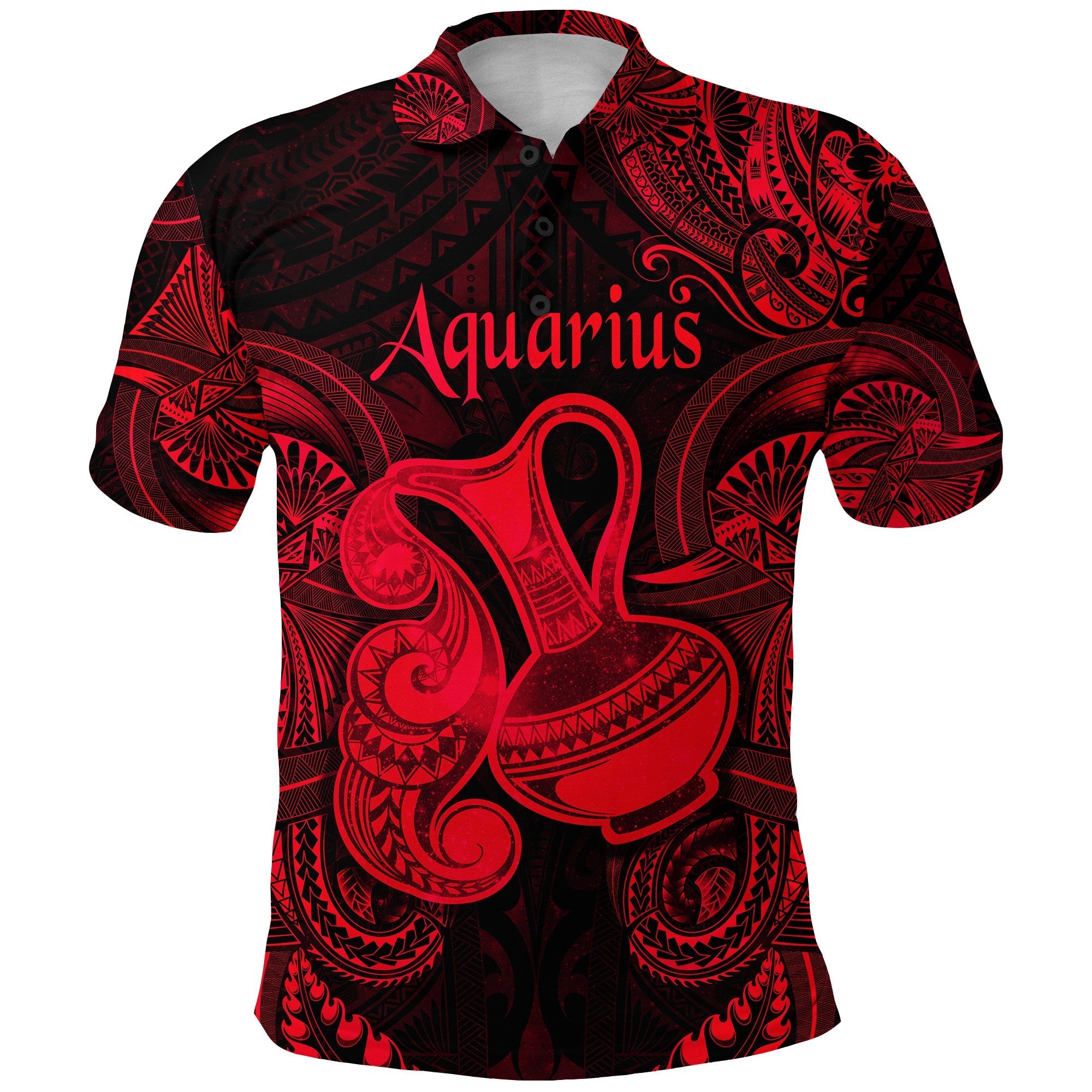 Aquarius Zodiac Polynesian Polo Shirt Unique Style Red LT8 - Wonder Print Shop