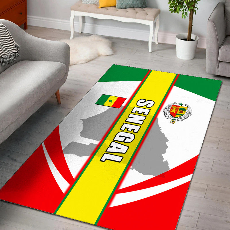 Senegal area rug with red, green, and yellow flag graphic and bold vertical stripe