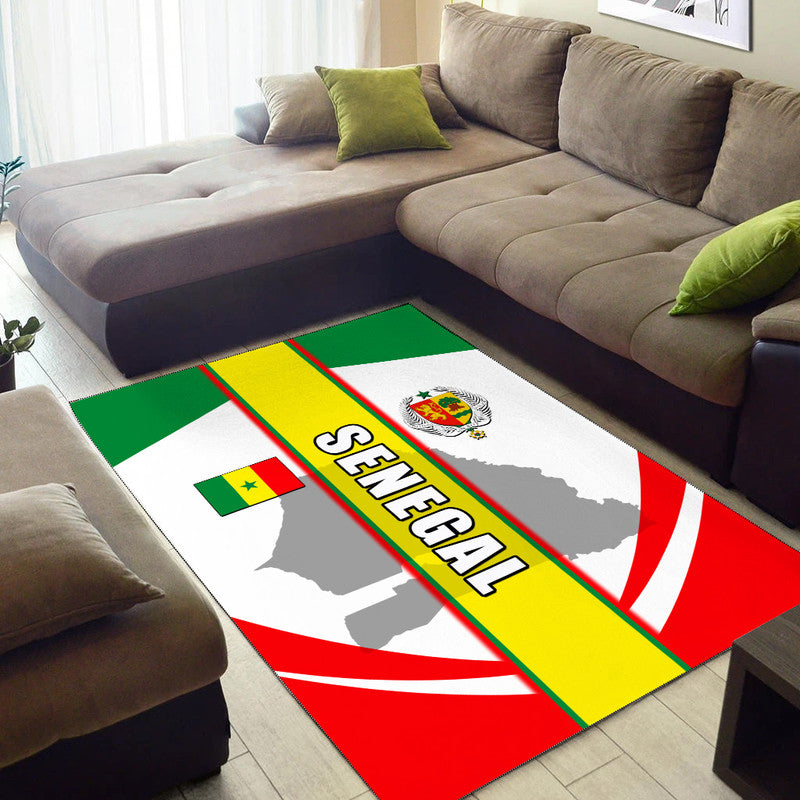 Senegal area rug with central flag strip and circular emblem