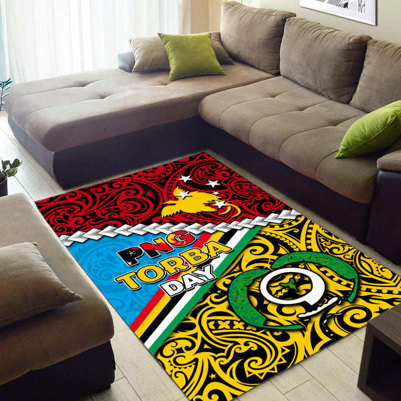 Multicolor PNG Torba Day area rug with red, blue, and yellow graphics and paisley swirls.