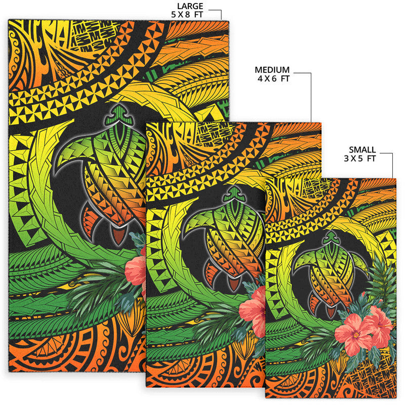 Turtle hibiscus area rug set: large 5x8 ft, medium 4x6 ft, small 3x5 ft