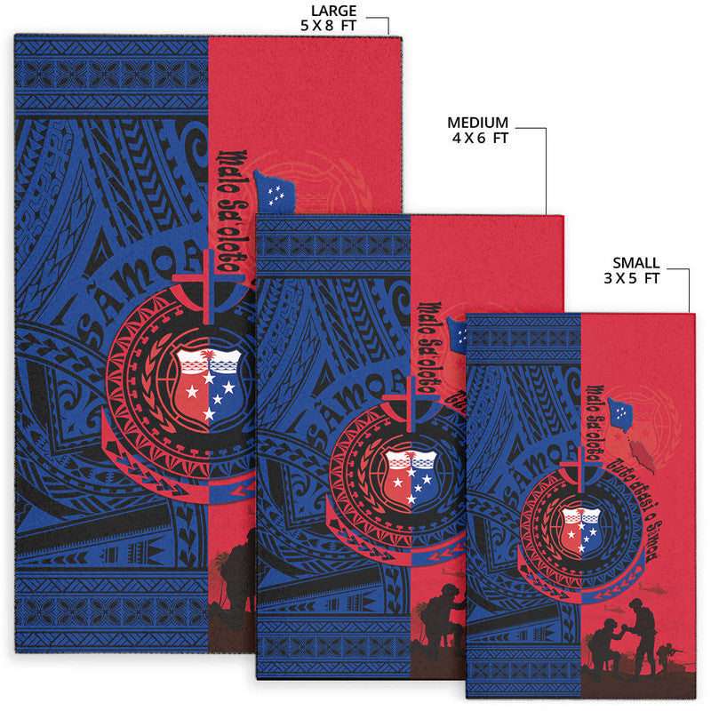 Size chart: blue and red rug set, large 5x8, medium 4x6, small 3x5