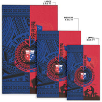 Size chart: blue and red rug set, large 5x8, medium 4x6, small 3x5