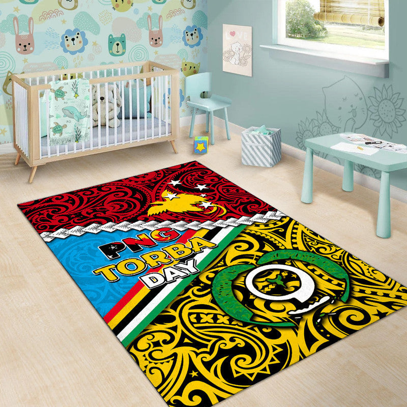 Multicolor PNG Torba Day area rug with red, blue, and yellow design and circular emblem center.