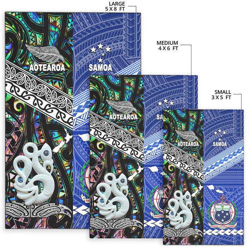 Set of Polynesian area rugs showing large 5x8, medium 4x6, small 3x5 size options