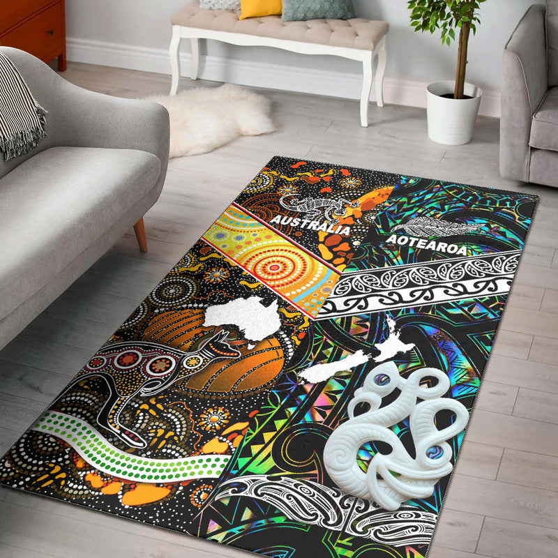 New Zealand Maori Aotearoa and Australia Aboriginal Area Rug Together Paua Shell LT8 - Wonder Print Shop