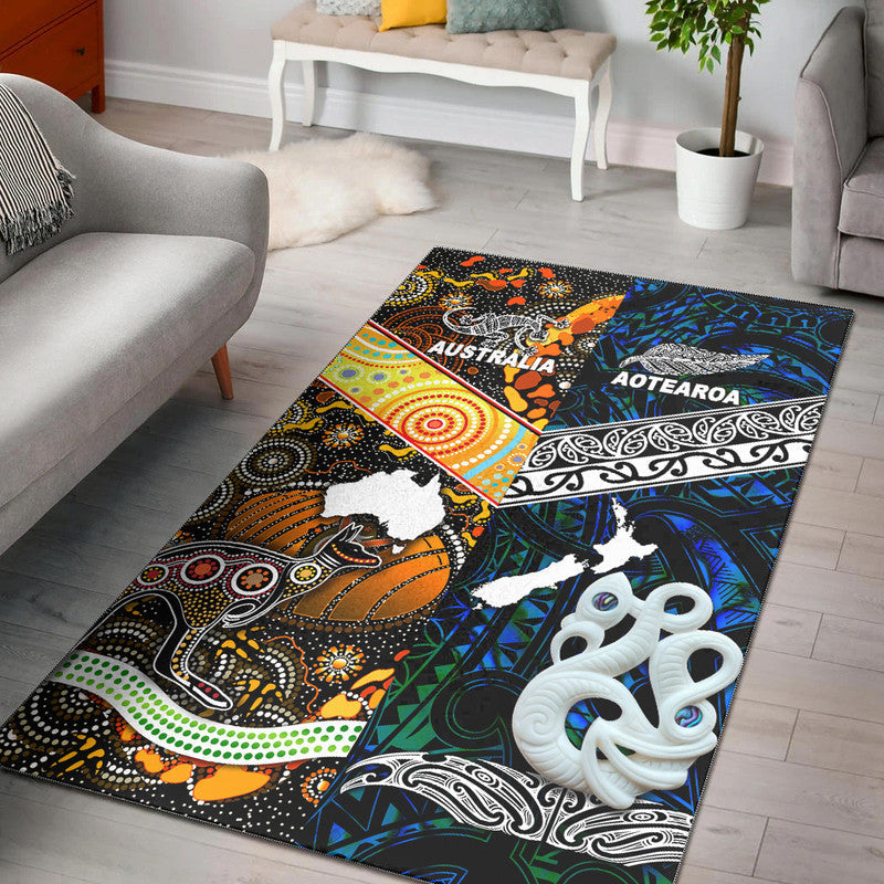 New Zealand Maori Aotearoa and Australia Aboriginal Area Rug Together Blue LT8 - Wonder Print Shop