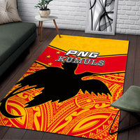 PNG KUMULS area rug, yellow upper section with red middle stripe and black bird motif