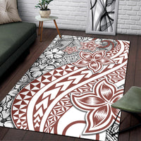 White, red, and black tribal area rug with floral and circular motifs
