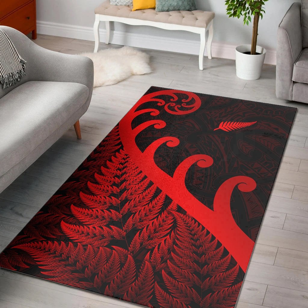 New Zealand Rugby Maori Area Rug Silver Fern Koru Vibes Red LT8 - Wonder Print Shop