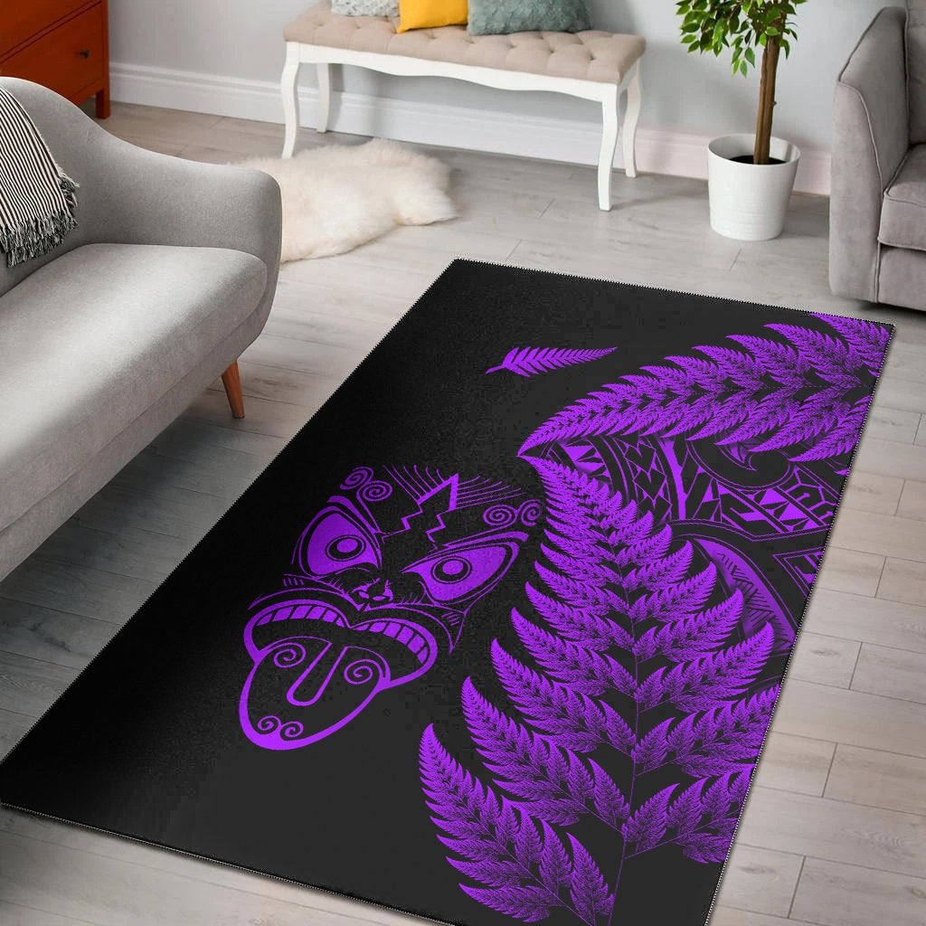 New Zealand Haka Rugby Maori Area Rug Silver Fern Vibes Purple LT8 - Wonder Print Shop