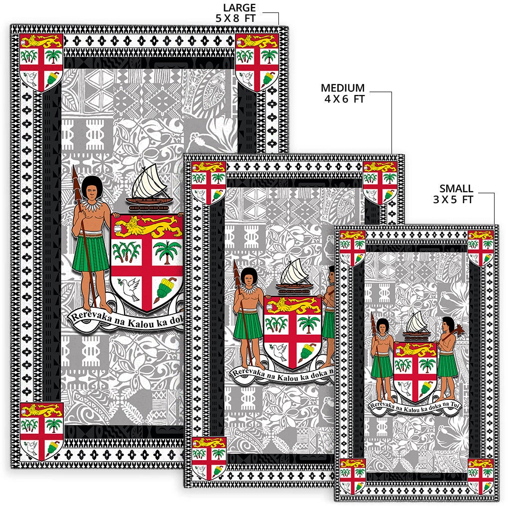 Rug size chart: small 3x5 ft, medium 4x6 ft, large 5x8 ft with black border