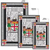 Rug size chart: small 3x5 ft, medium 4x6 ft, large 5x8 ft with black border