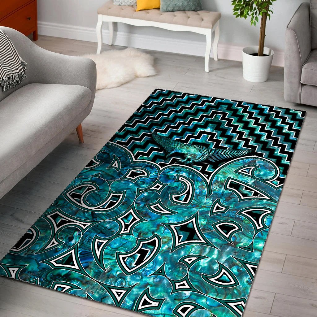 New Zealand Area Rug Maori Graphic Tee patterns Paua Shell LT6 - Wonder Print Shop