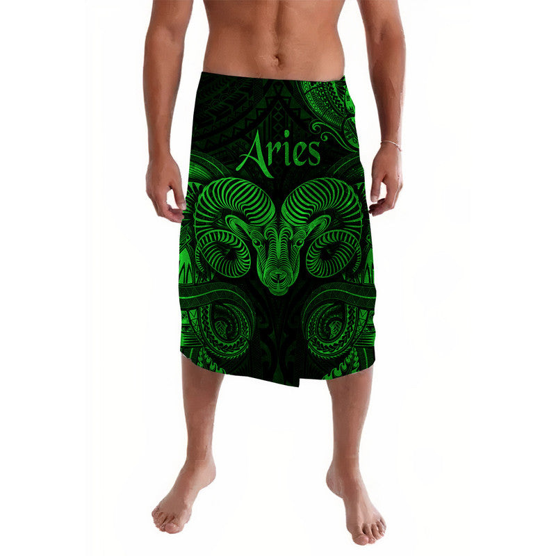 Green Aries zodiac Polynesian lavalava wrap skirt with ram head graphic