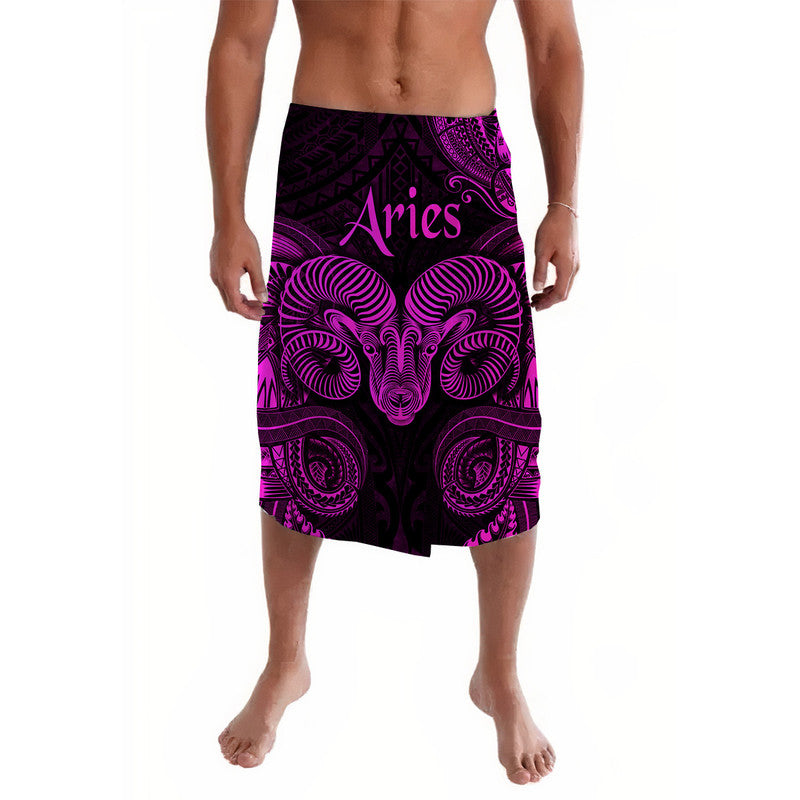Aries zodiac lava lava wrap skirt, purple and magenta with ram graphic