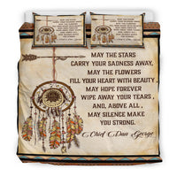 Bedding set with dreamcatcher print, two matching pillow panels, and decorative trim