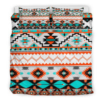 Native geometric bedding set: multicolor comforter with two upright pillowcases