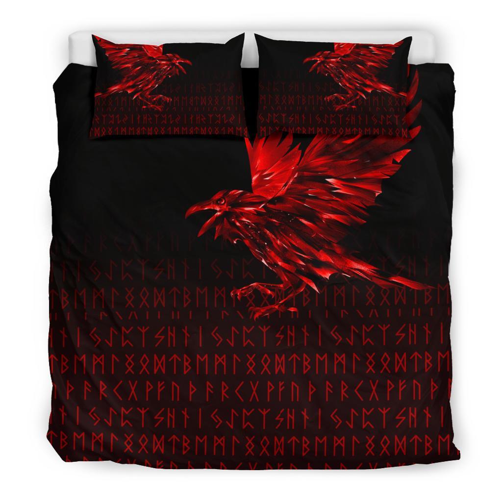 viking-bedding-set-the-raven-of-odin-rune-red