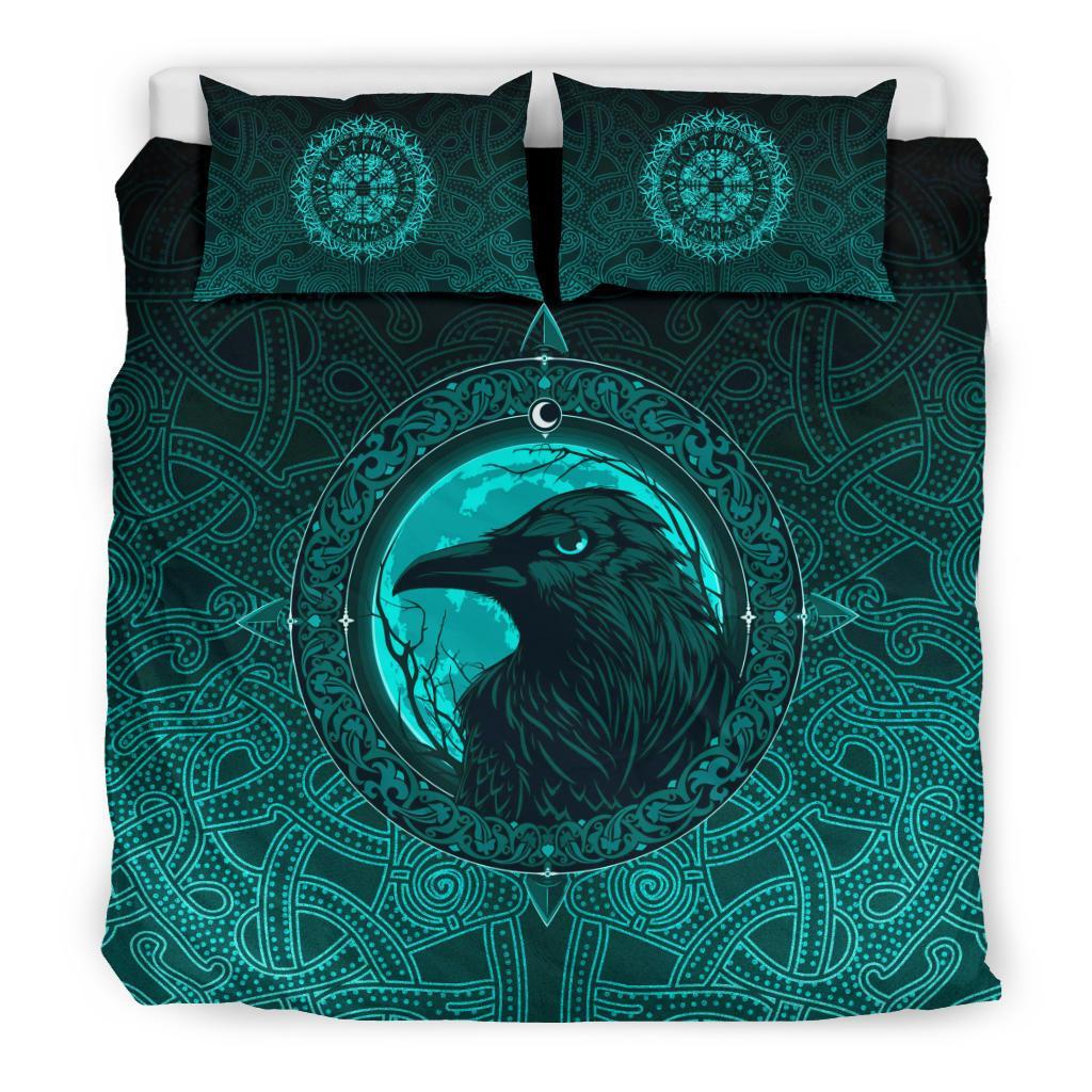 Viking Bedding Set, Ethnic Odin Raven Cyan RLT12 - Wonder Print Shop