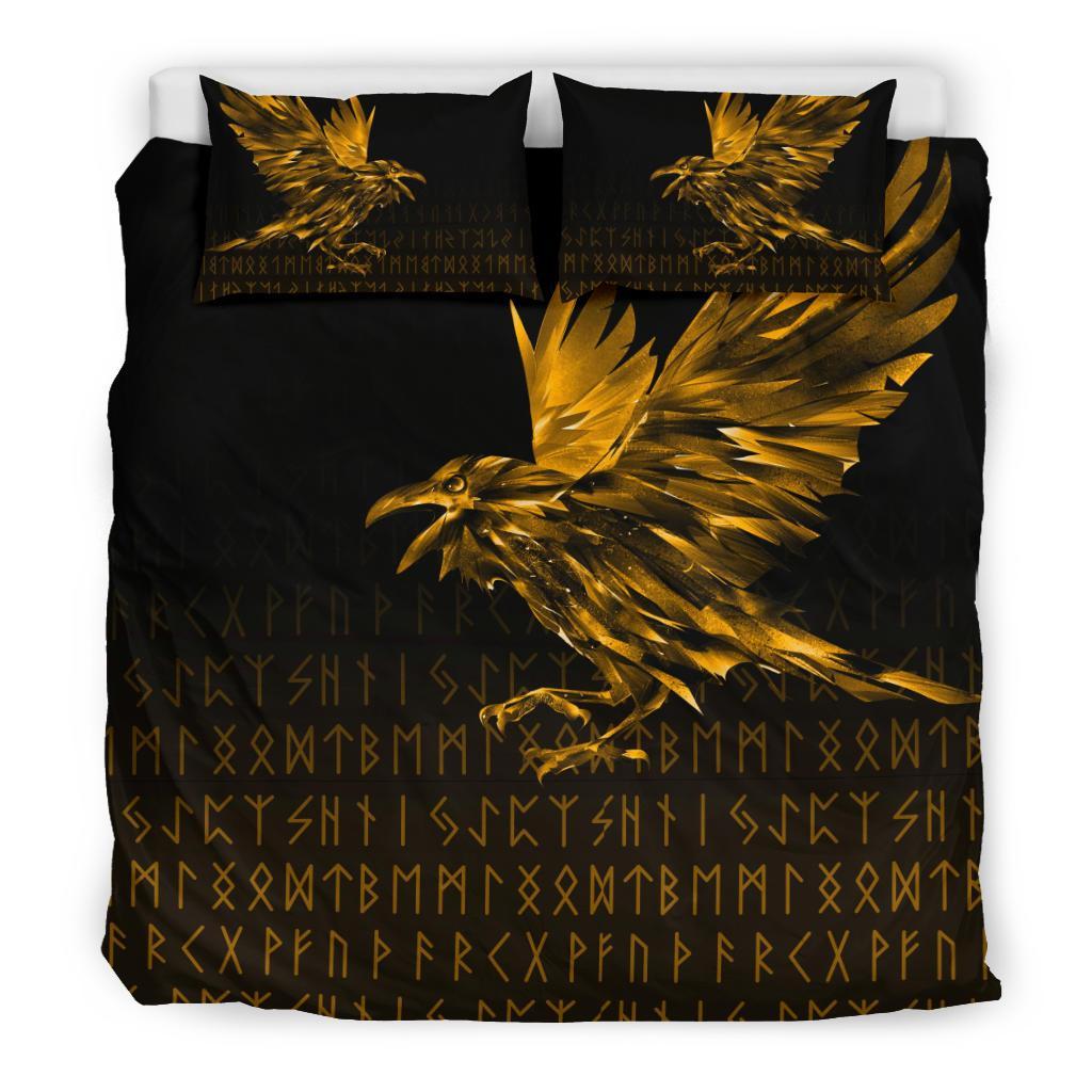 viking-bedding-set-the-raven-of-odin-rune-gold