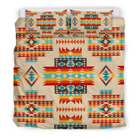 Creme Bettwäsche-Set mit buntem Native-American Tribal-Design, Decke mit Kissen