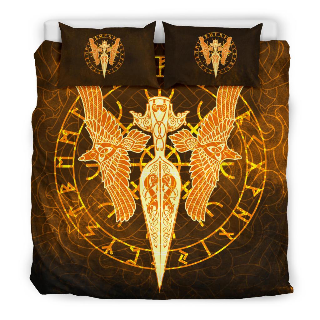 Viking Bedding Set Gold Spear Of The God Odin Gungnir and Two Gold Ravens RLT12 - Wonder Print Shop