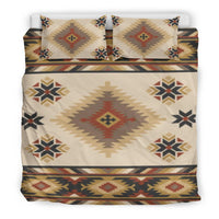 Native American pattern duvet and two pillowcases, beige with diamond and star motifs