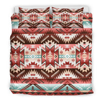 Geometric tribal Native American bedding set with red center medallion and matching shams