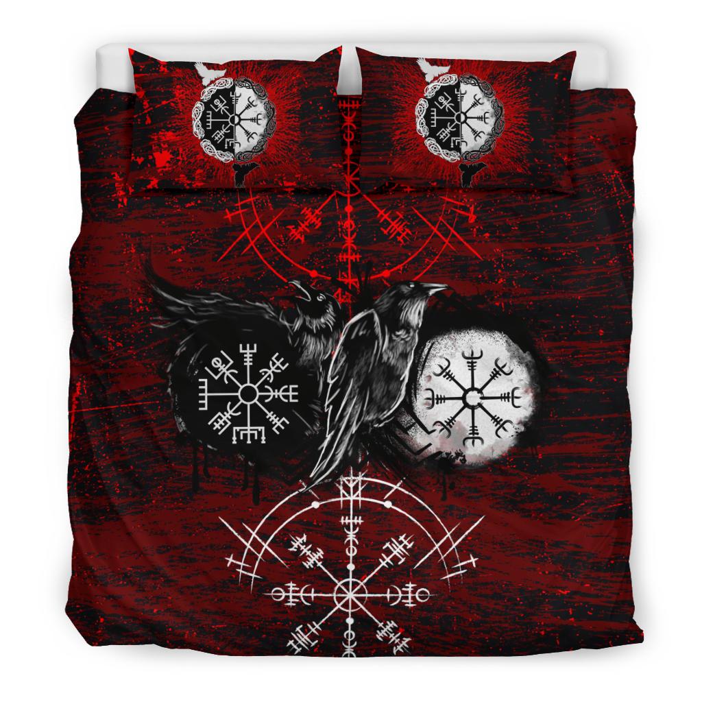 viking-bedding-set-raven-of-odin-and-symbol-viking-on-blood-background