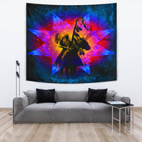 Native chief wall tapestry with radiant multicolor starburst center design