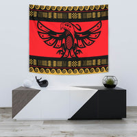 Red and black eagle Native design tapestry with gold patterned border, wall decor