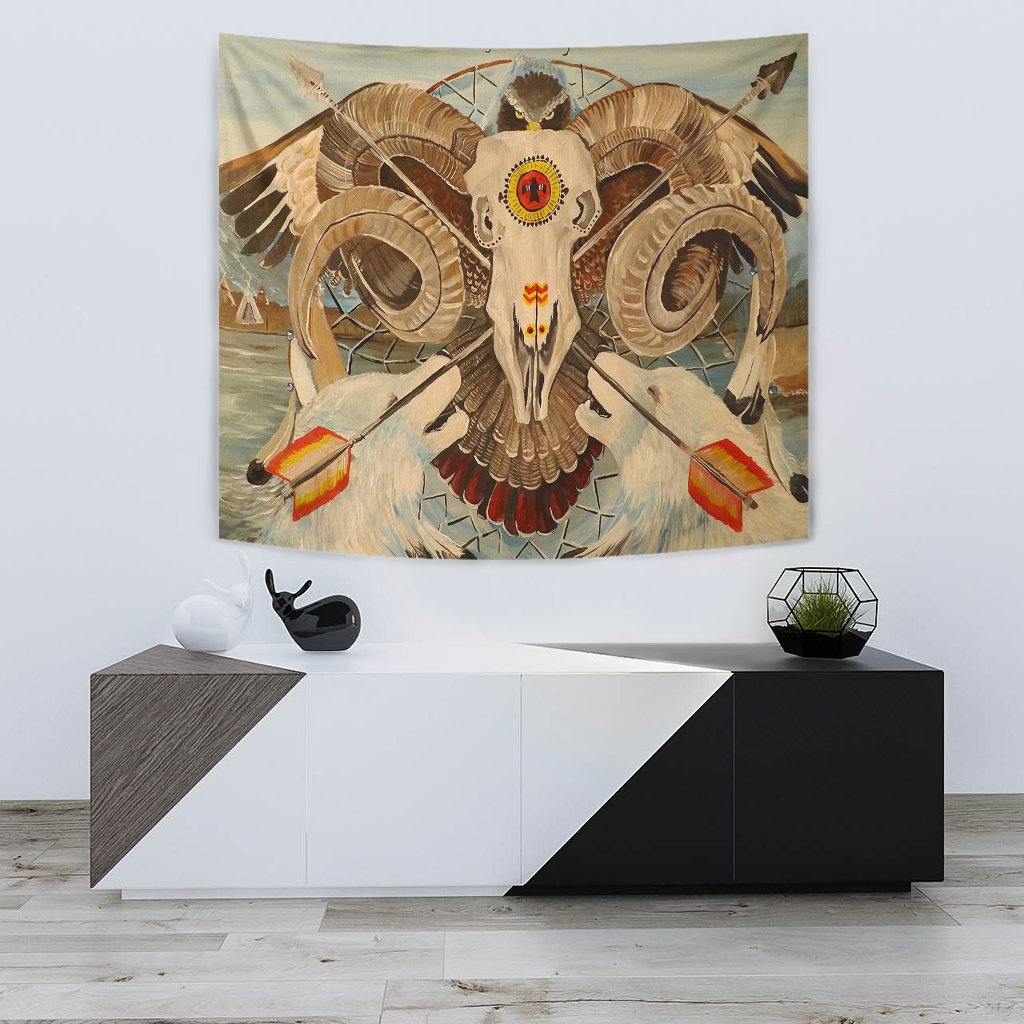 owl-bison-head-native-american-tapestry