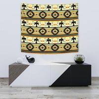 Colorful tribal pattern tapestry with geometric stripes and arrows