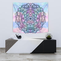 Multicolor mandala tapestry with symmetrical floral circle pattern, Native American style