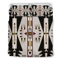 Native American bedding set, full design: black and white geometric figures with red gold accents