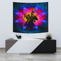 Chief tapestry wall hanging with bold neon starburst and multicolor figure