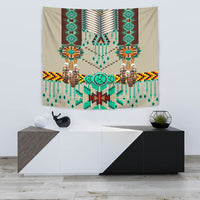 Full Native-style breastplate tapestry, teal gems, turquoise chest medallion, fringe details