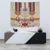 Native American pink tapestry panel with fringe details and circular medallion motifs