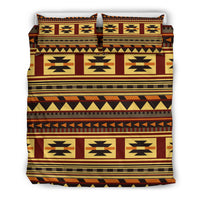 Multicolor bedding set view with matching pillow shams and bold geometric design