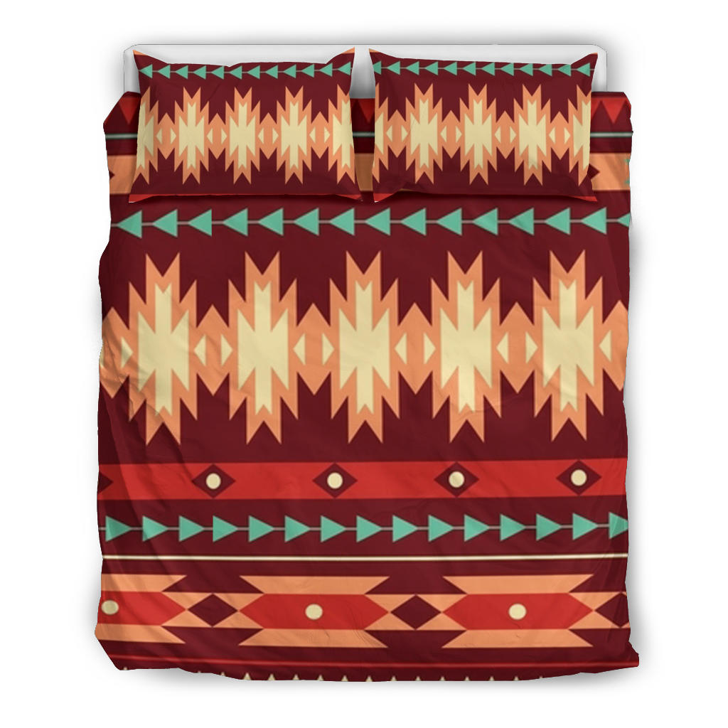 Native-style red tribal bedding set with two matching pillowcases, bold zigzag and stripes