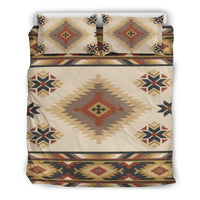 Native American pattern bedding set with two pillowcases, beige ground and geometric motifs