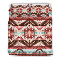 Tribal Native American bedding set: patterned red duvet with two matching pillow shams