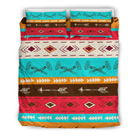 Native-style bedding set, teal and red geometric arrows with two matching pillowcases