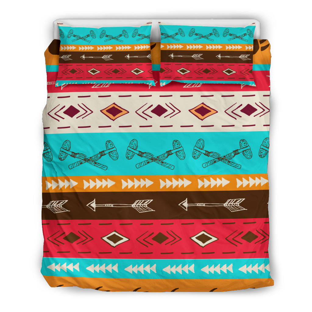 Native American bedding set: patterned duvet with two decorative pillowcases, multicolor geometric